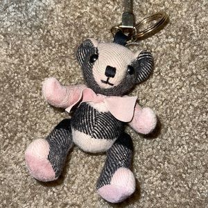 Used Burberry Women's Pink And Black Cashmere Thomas Bear Keychain